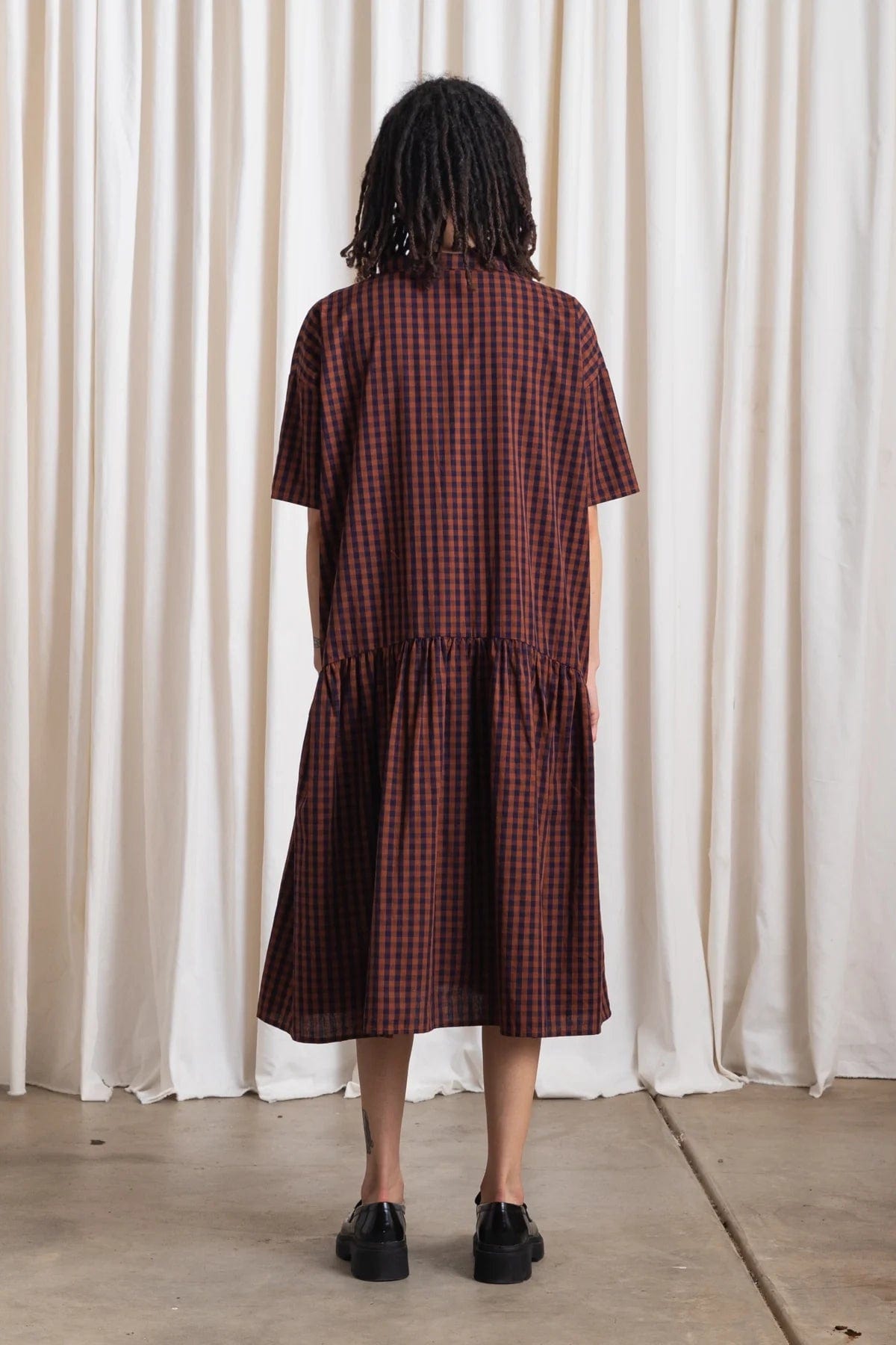 Collared Dress - Rust/Navy Gingham