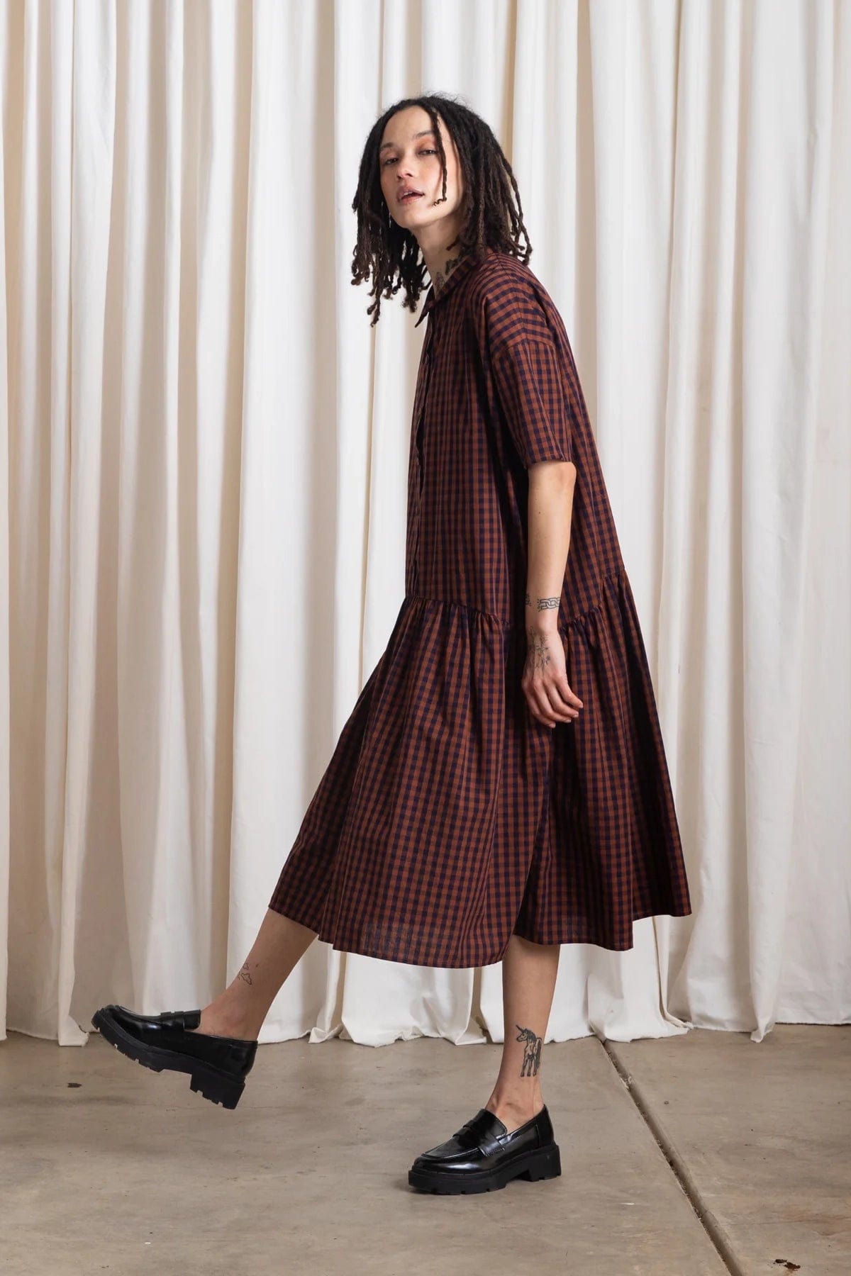 Collared Dress - Rust/Navy Gingham