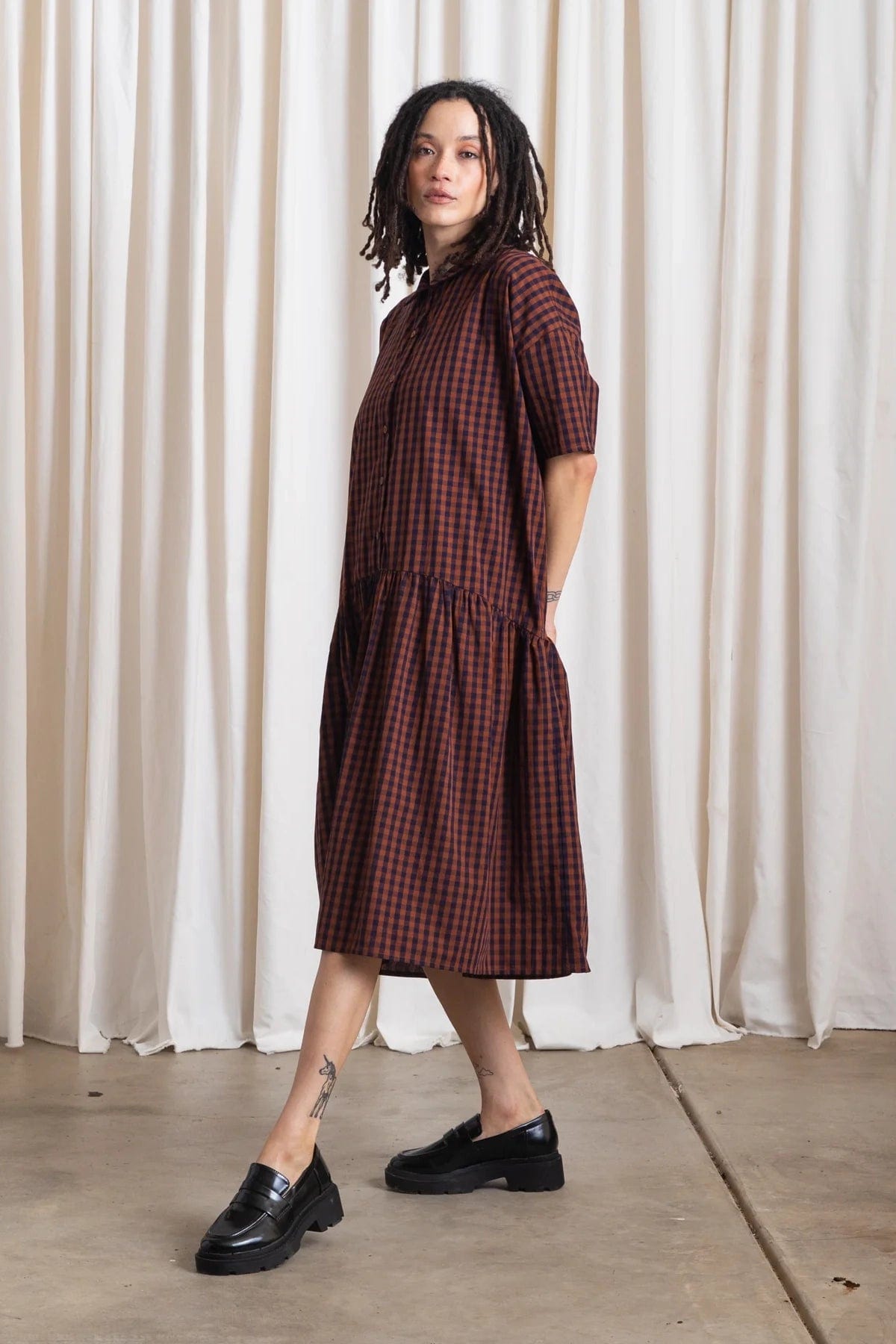 Collared Dress - Rust/Navy Gingham