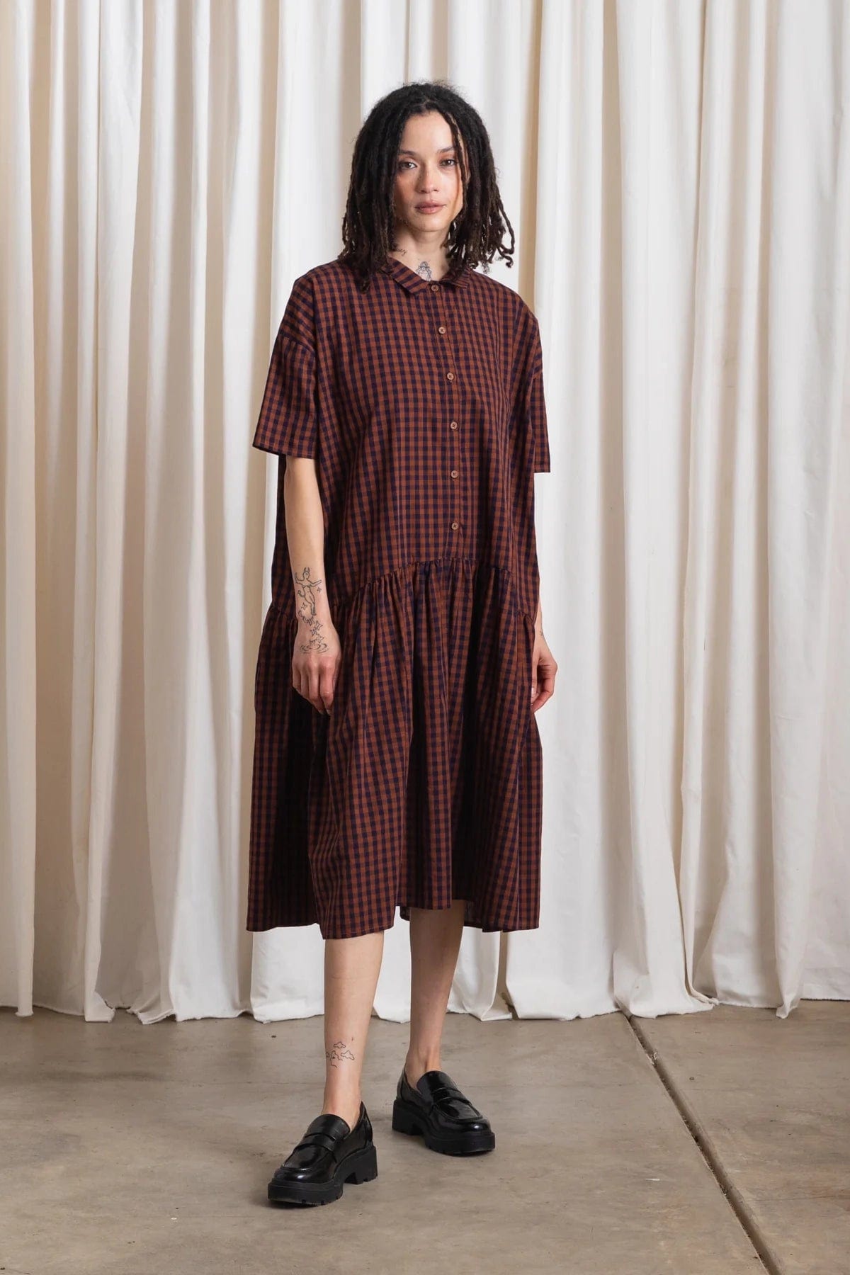 Collared Dress - Rust/Navy Gingham