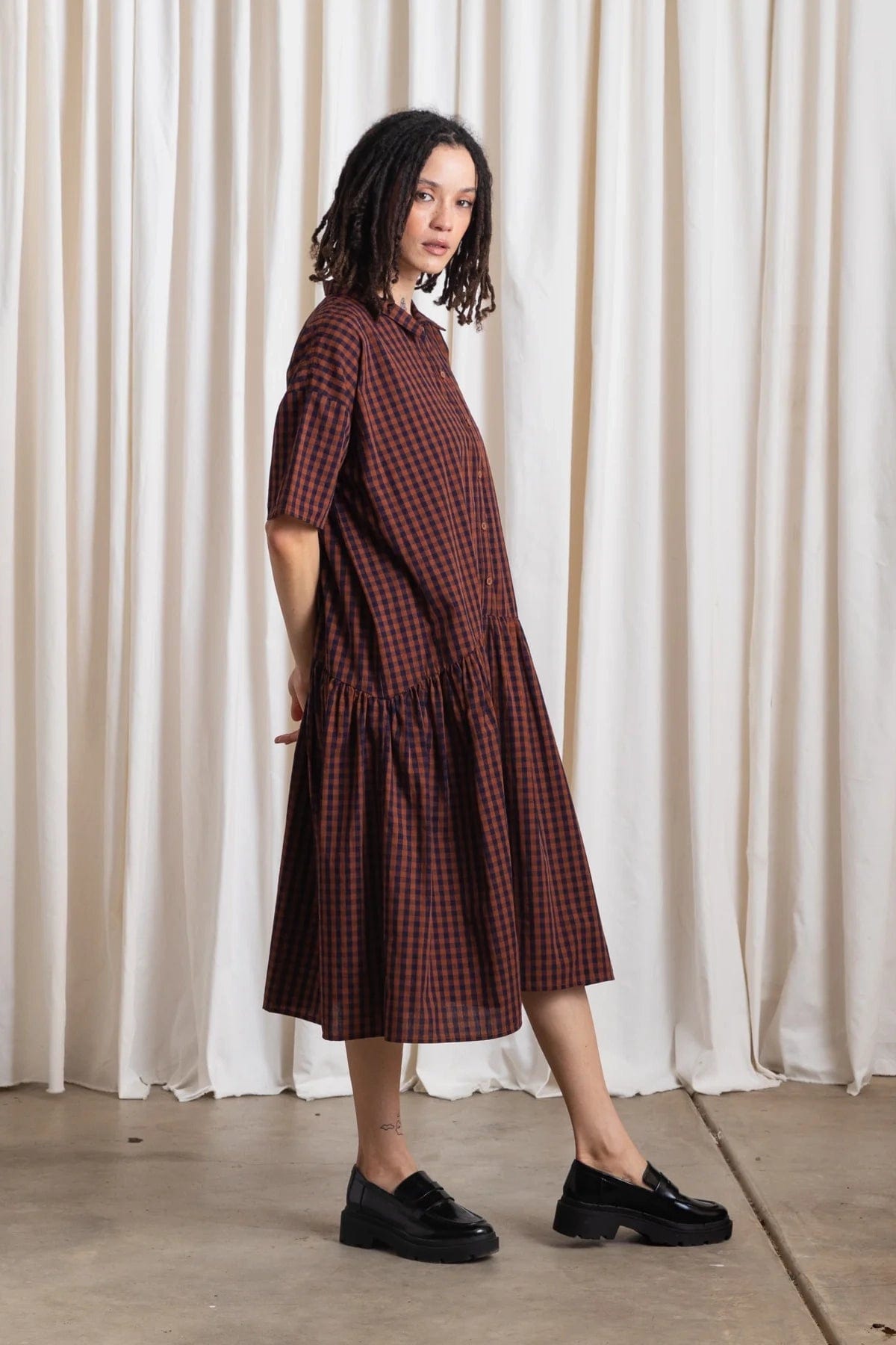 Collared Dress - Rust/Navy Gingham