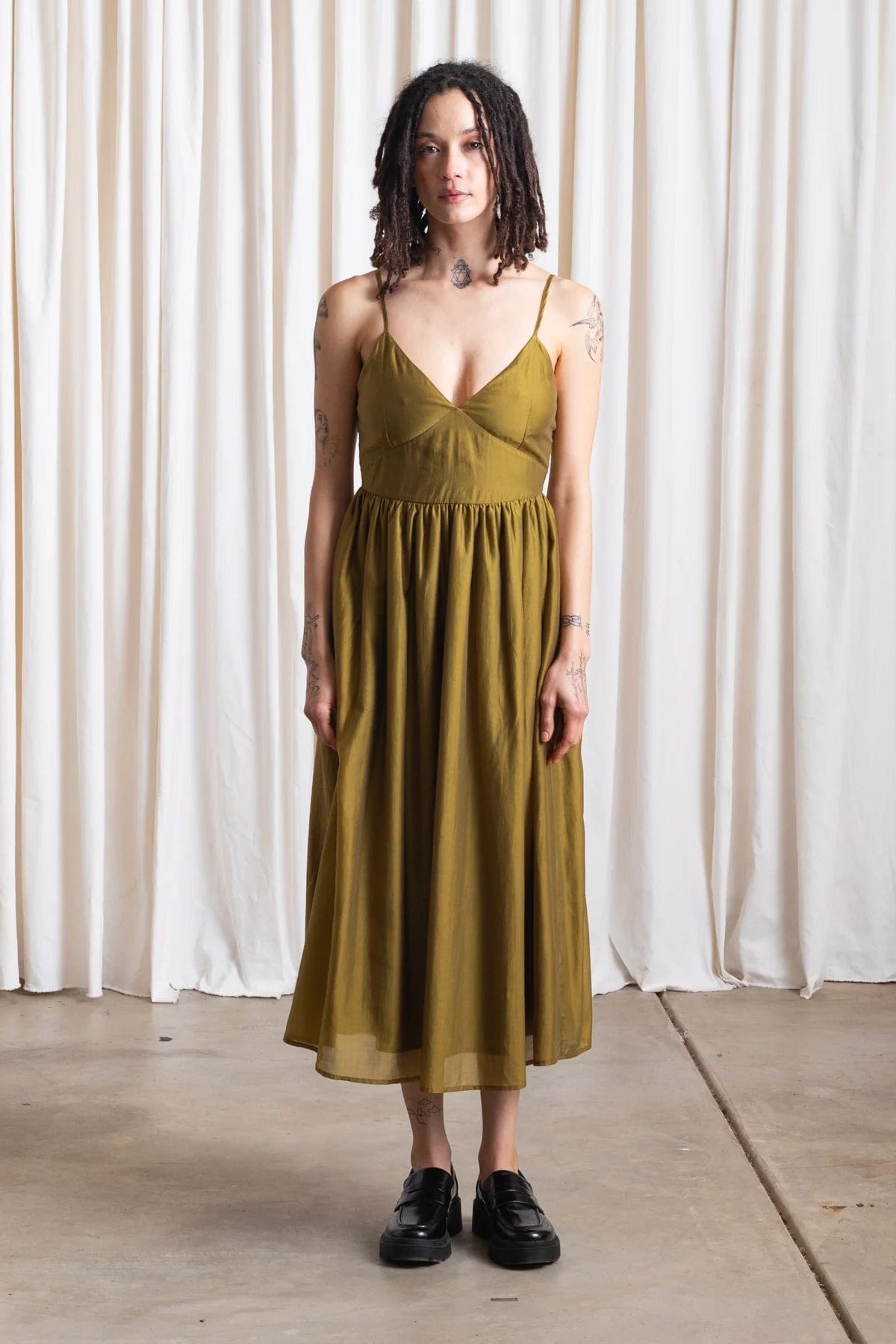 Tie Back Midi Dress - Bright Olive