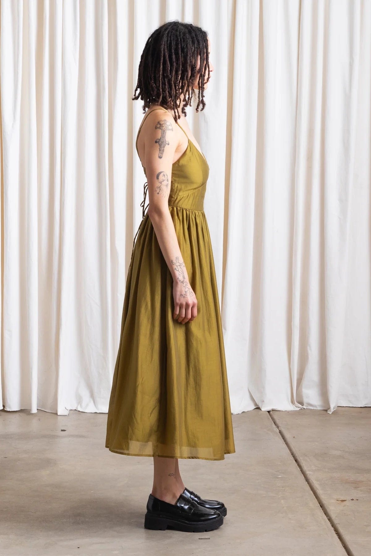 Tie Back Midi Dress - Bright Olive