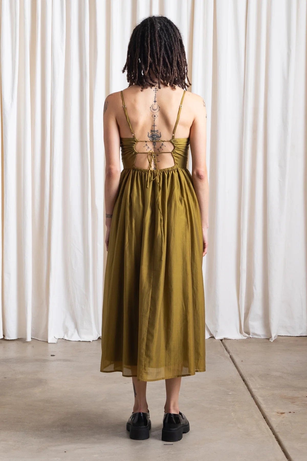 Tie Back Midi Dress - Bright Olive