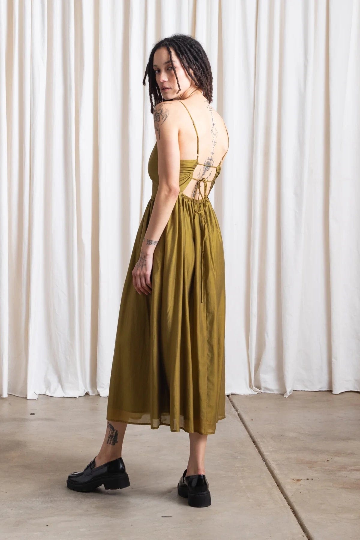 Tie Back Midi Dress - Bright Olive