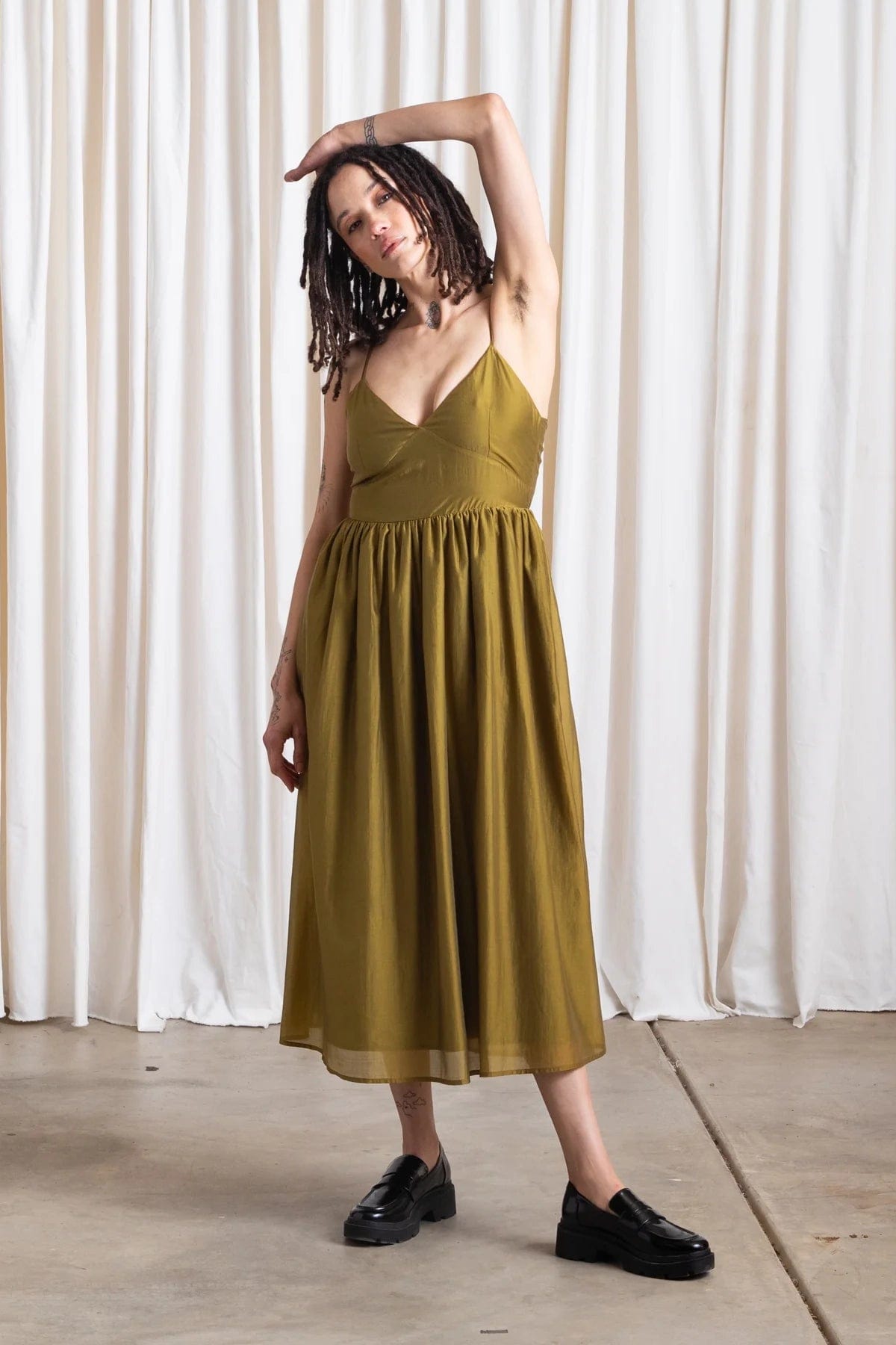 Tie Back Midi Dress - Bright Olive