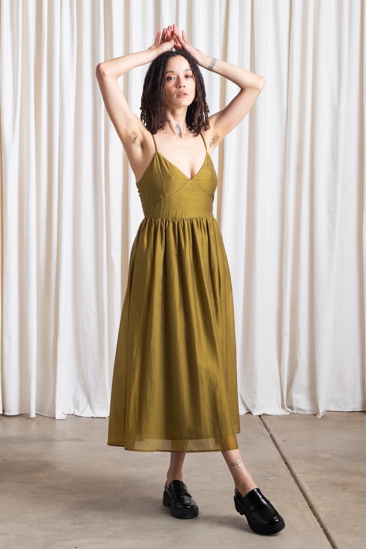 Tie Back Midi Dress - Bright Olive