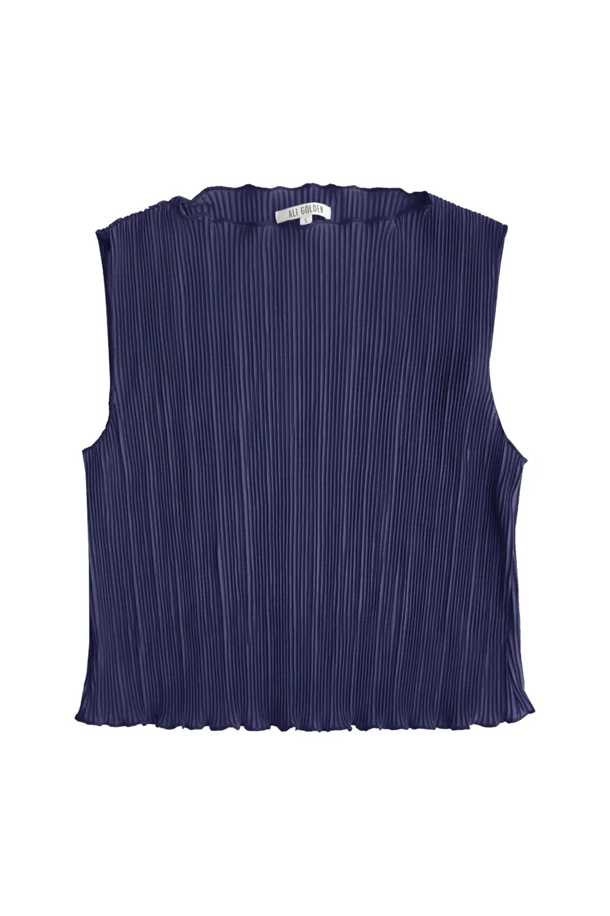 High Neck Pleated Tank - Navy