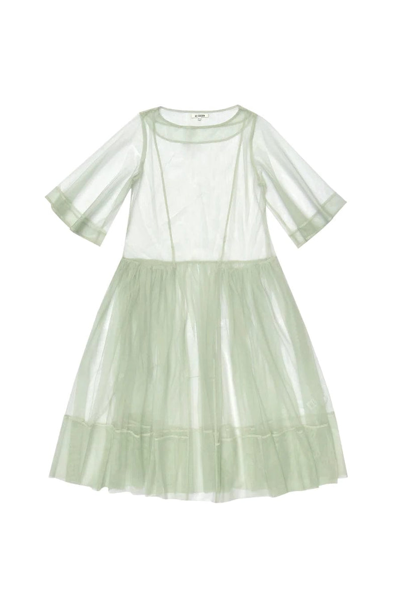 Side Ruffle Mesh Dress - Light Sage