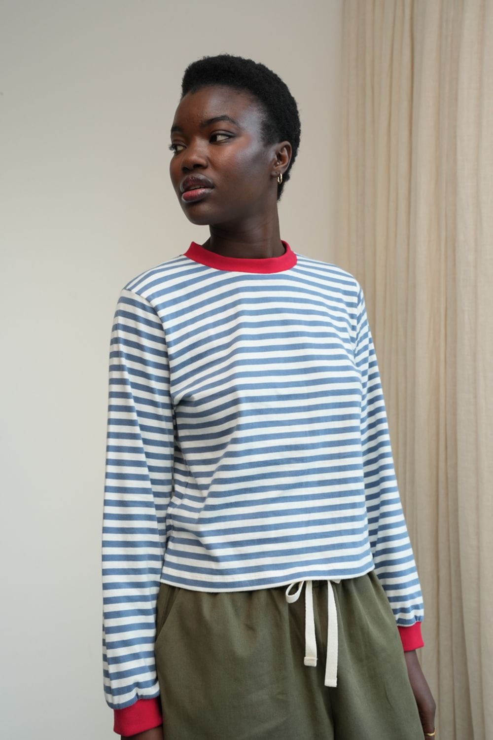 Sierra-Sue Top - Pewter & Off-White Stripe