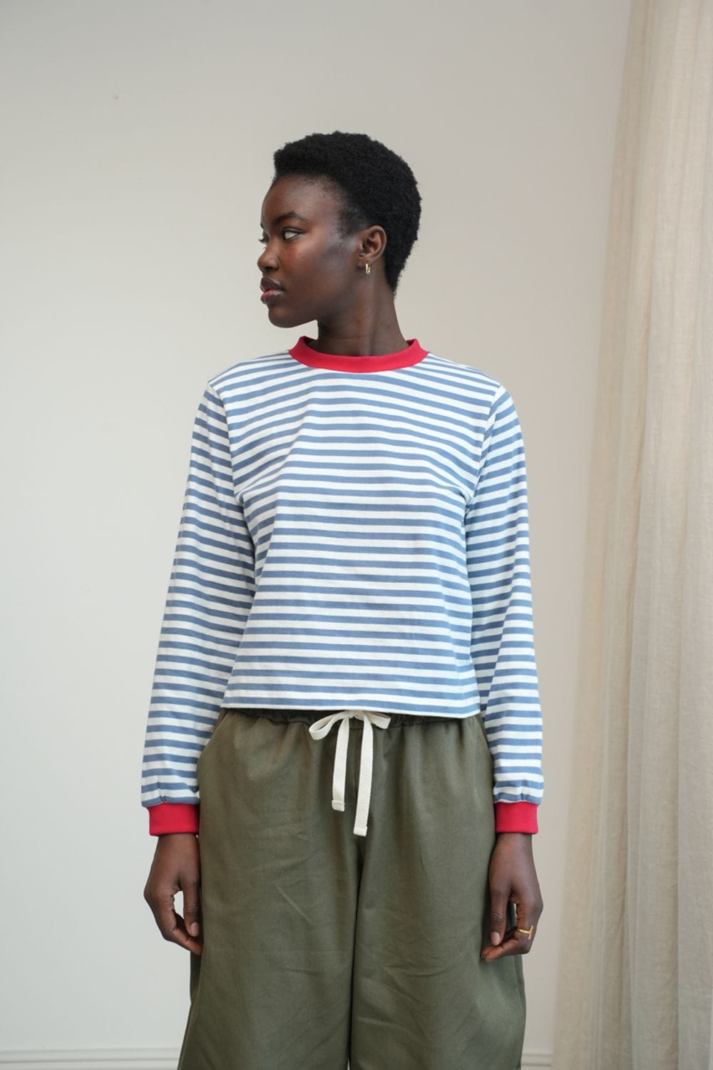 Sierra-Sue Top - Pewter & Off-White Stripe