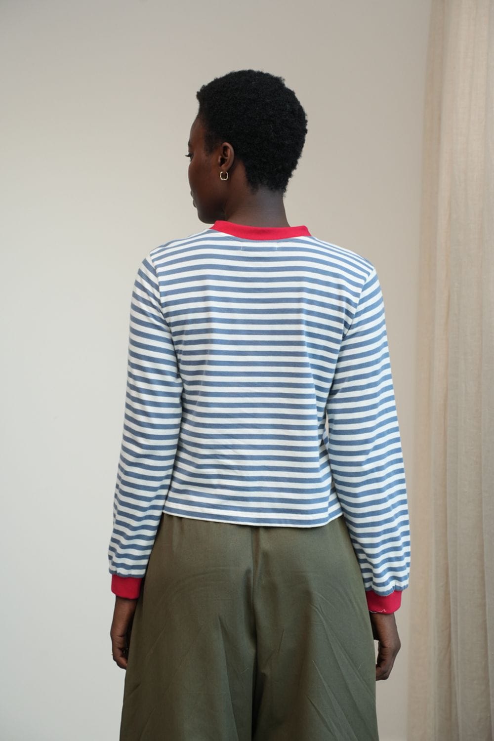 Sierra-Sue Top - Pewter & Off-White Stripe