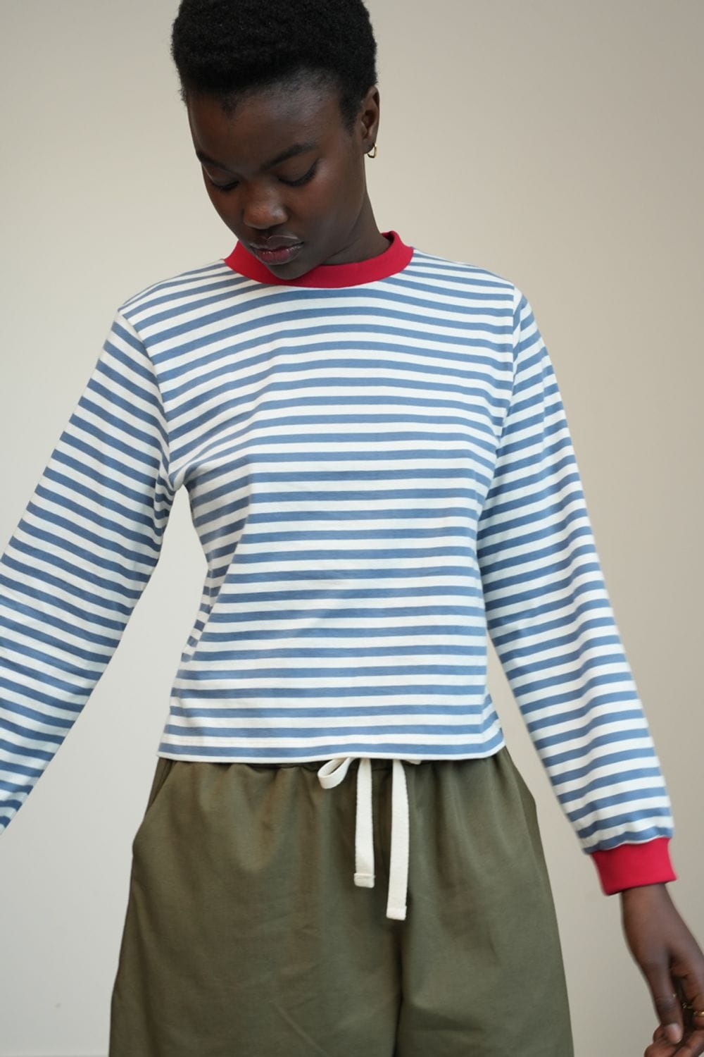 Sierra-Sue Top - Pewter & Off-White Stripe