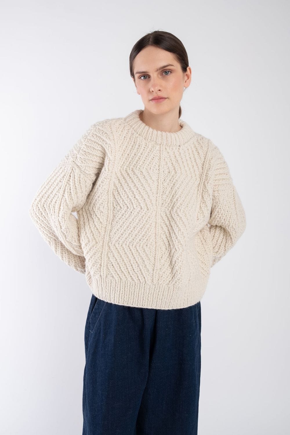 Hand Knit Bevel Sweater - Cream