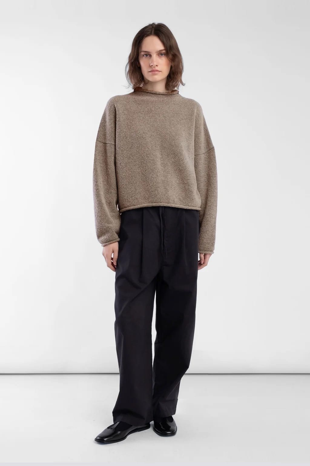 Boucle Rolled Sweater - Camel