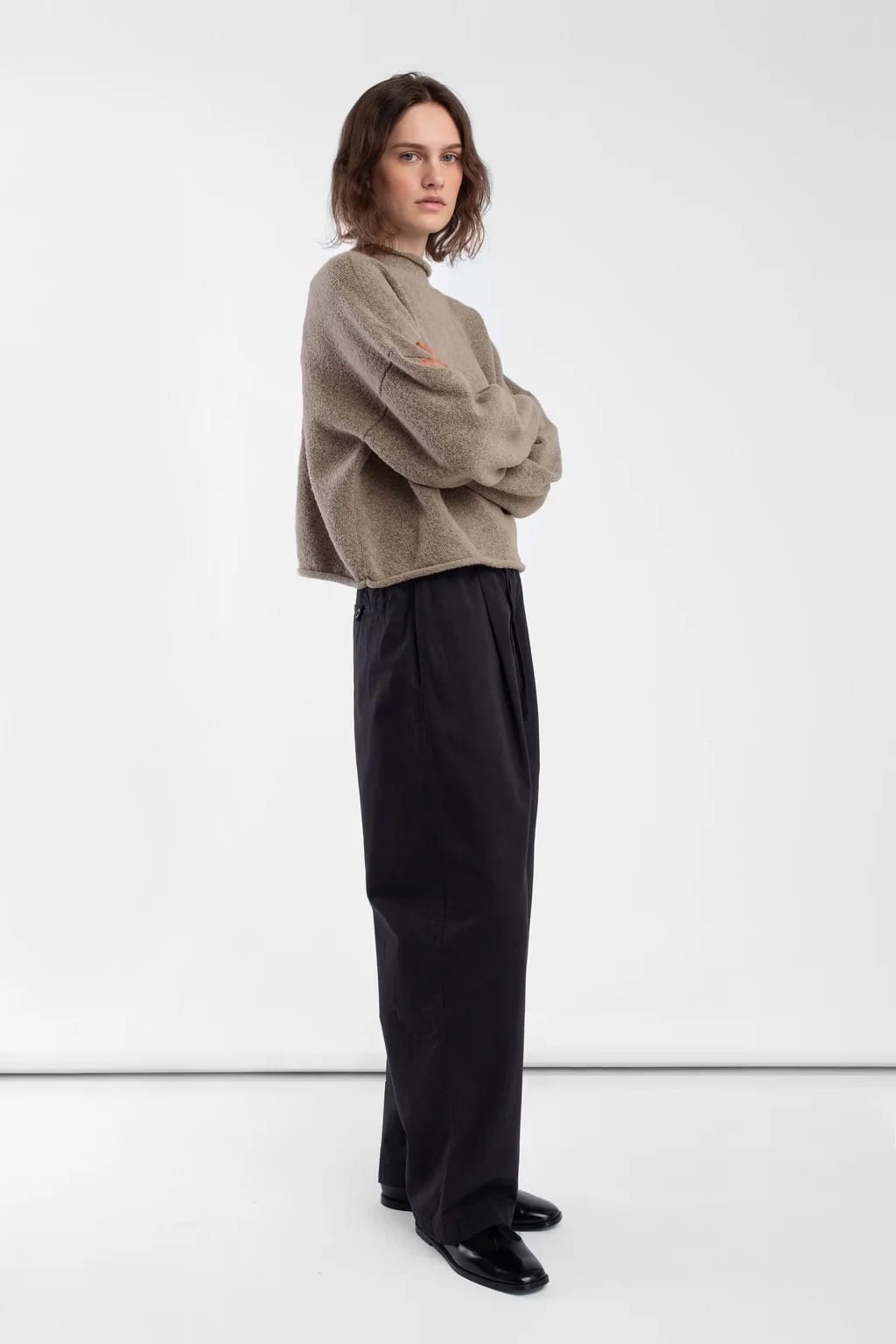 Boucle Rolled Sweater - Camel