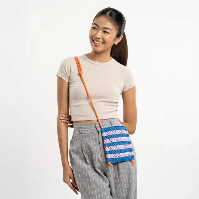 Stripe Raffia Phone Sling - Cobalt Lilac