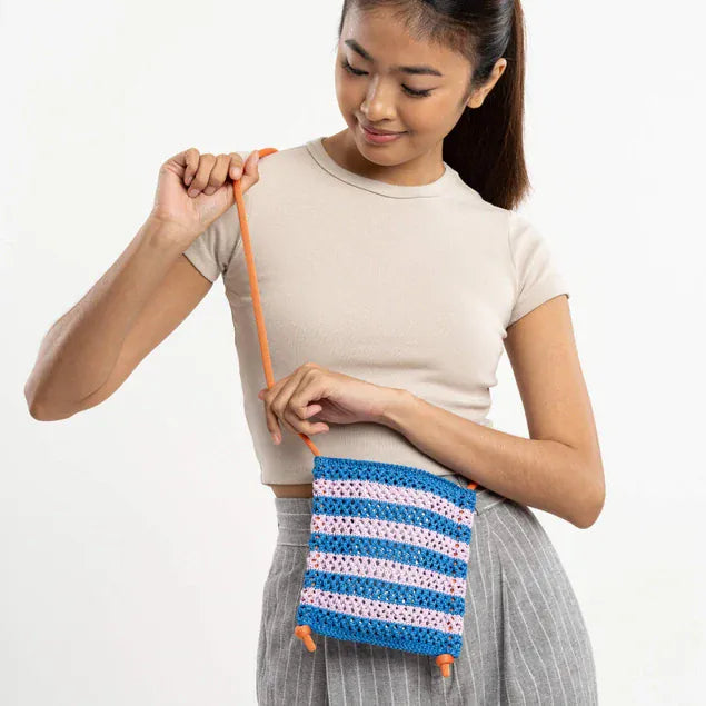 Stripe Raffia Phone Sling - Cobalt Lilac