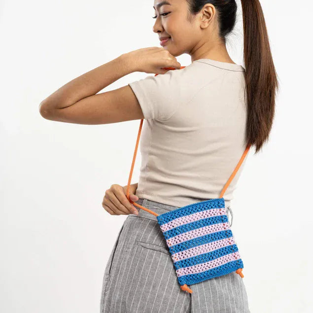 Stripe Raffia Phone Sling - Cobalt Lilac