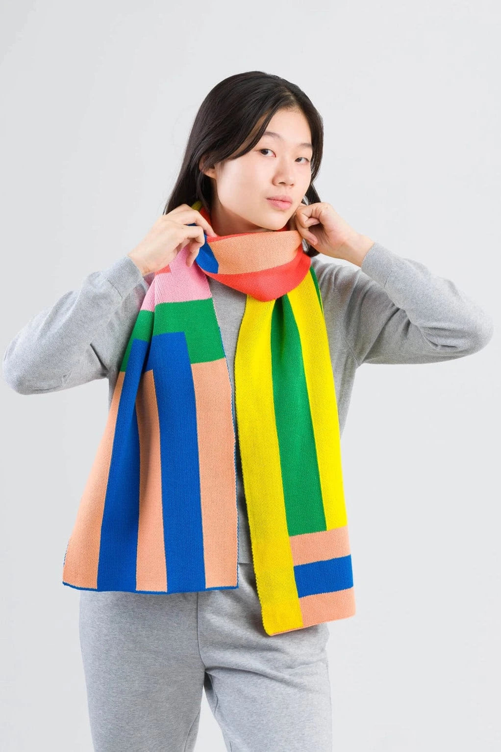 Waterfall Stripe Big Scarf- Peach Cobalt