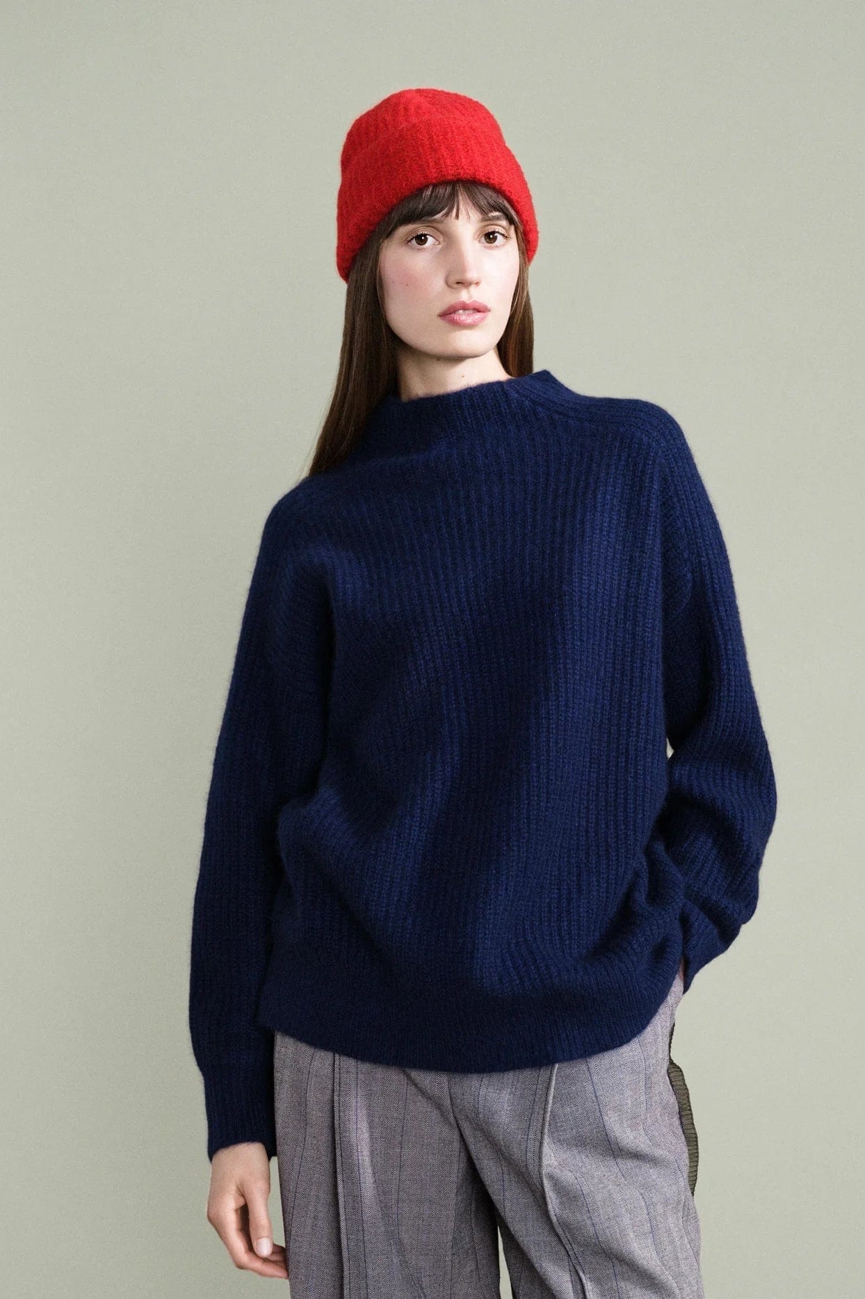 Cashmere Ribbed Beanie - Red