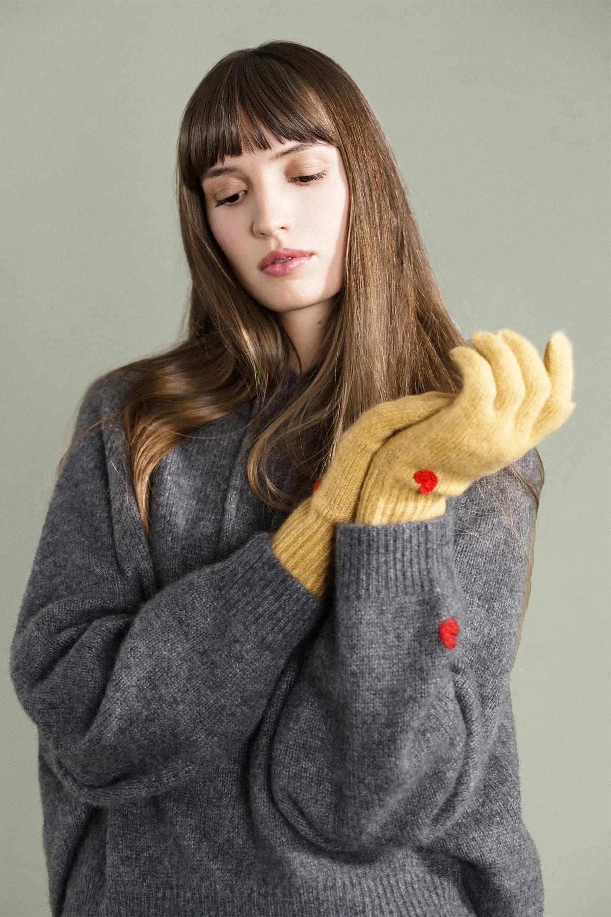 Cashmere Heart Gloves - Amber