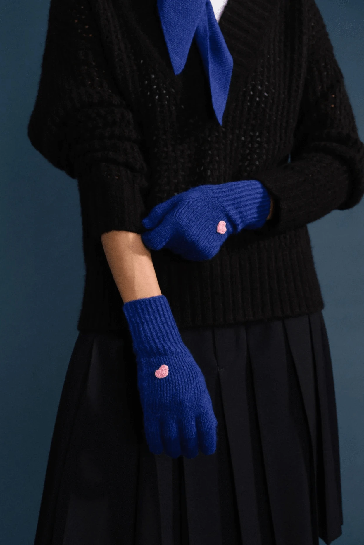 Cashmere Heart Gloves - Cobalt
