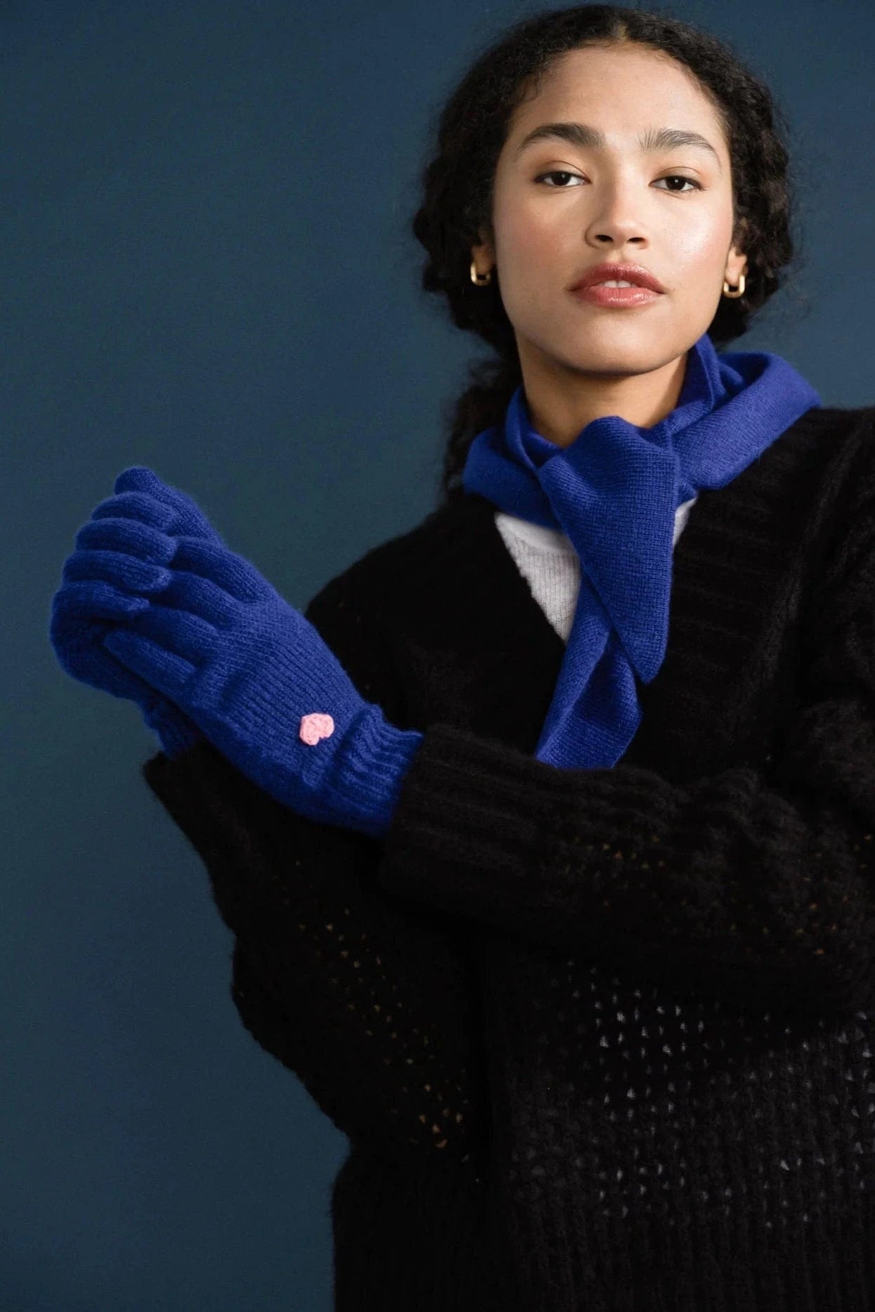 Cashmere Heart Gloves - Cobalt