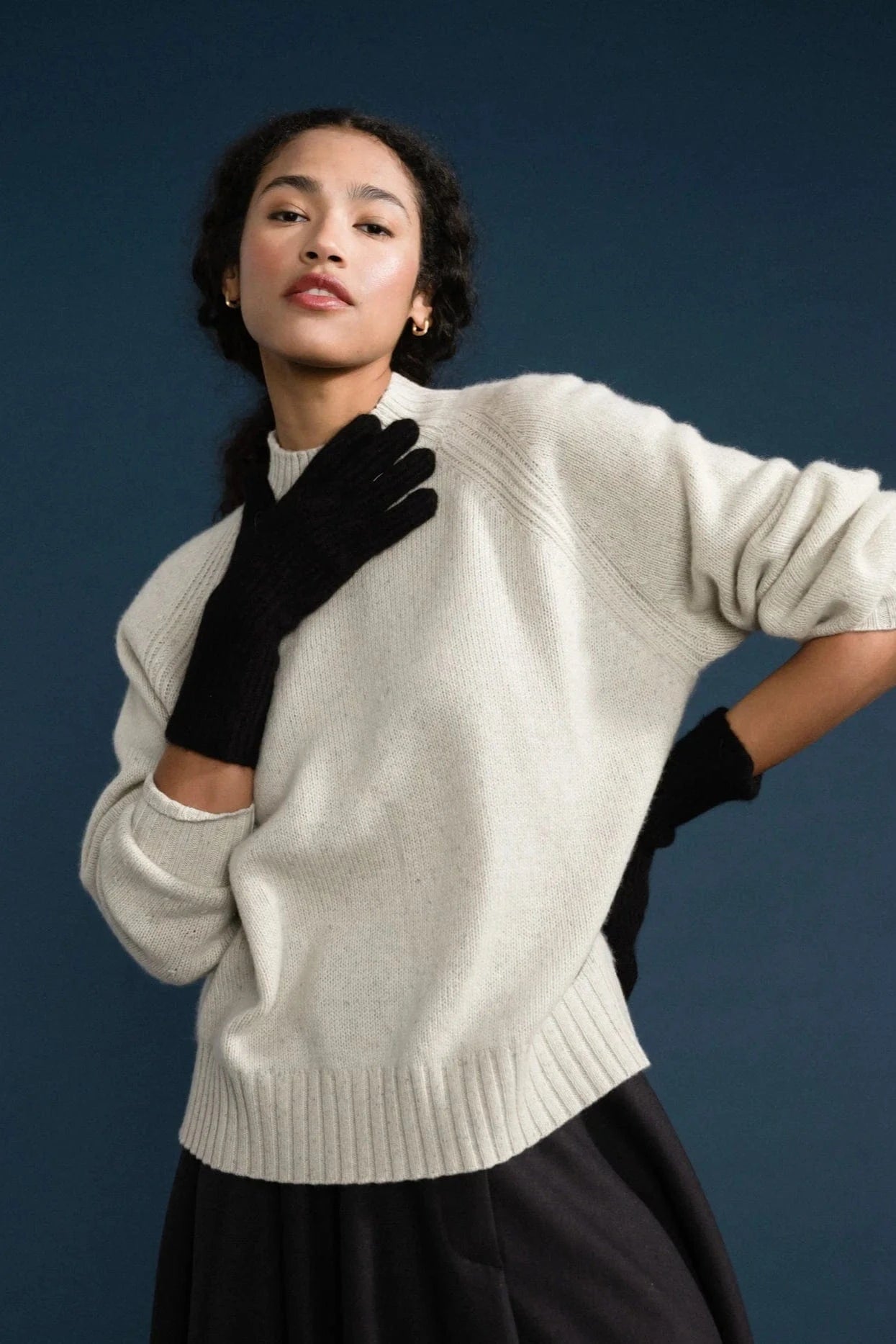 Cashmere Ribbed Gloves - Black