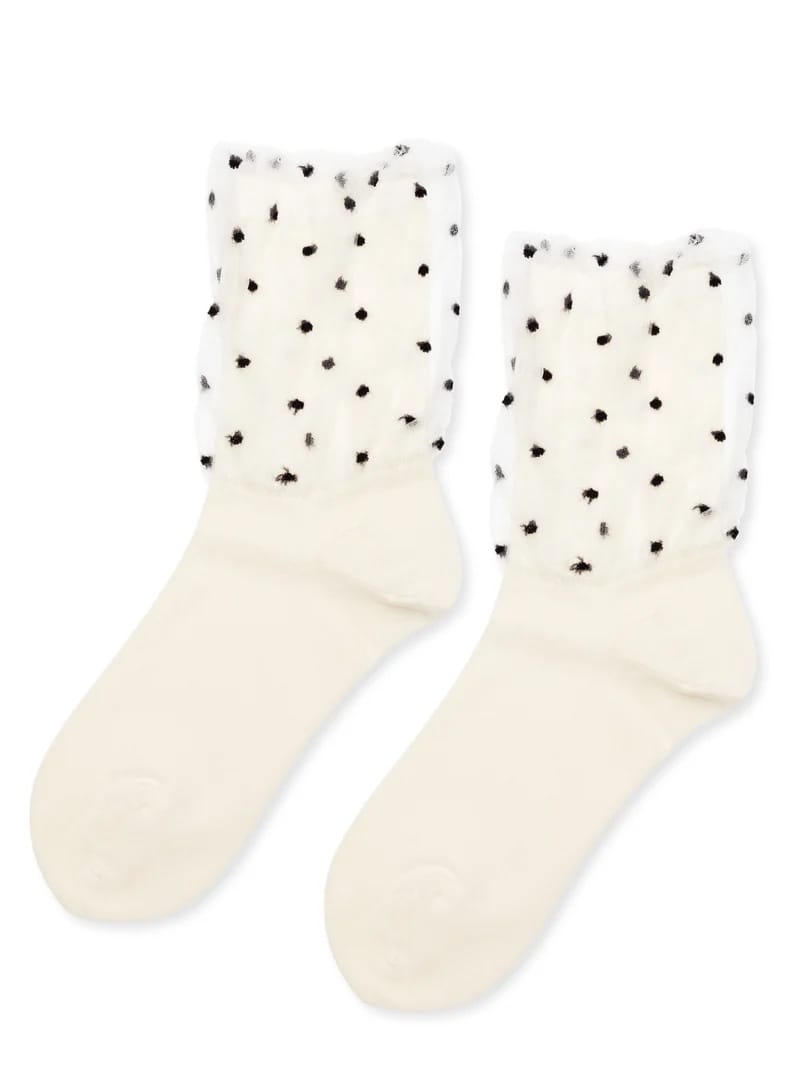 Dotted Tulle Overlay Crew - Ivory