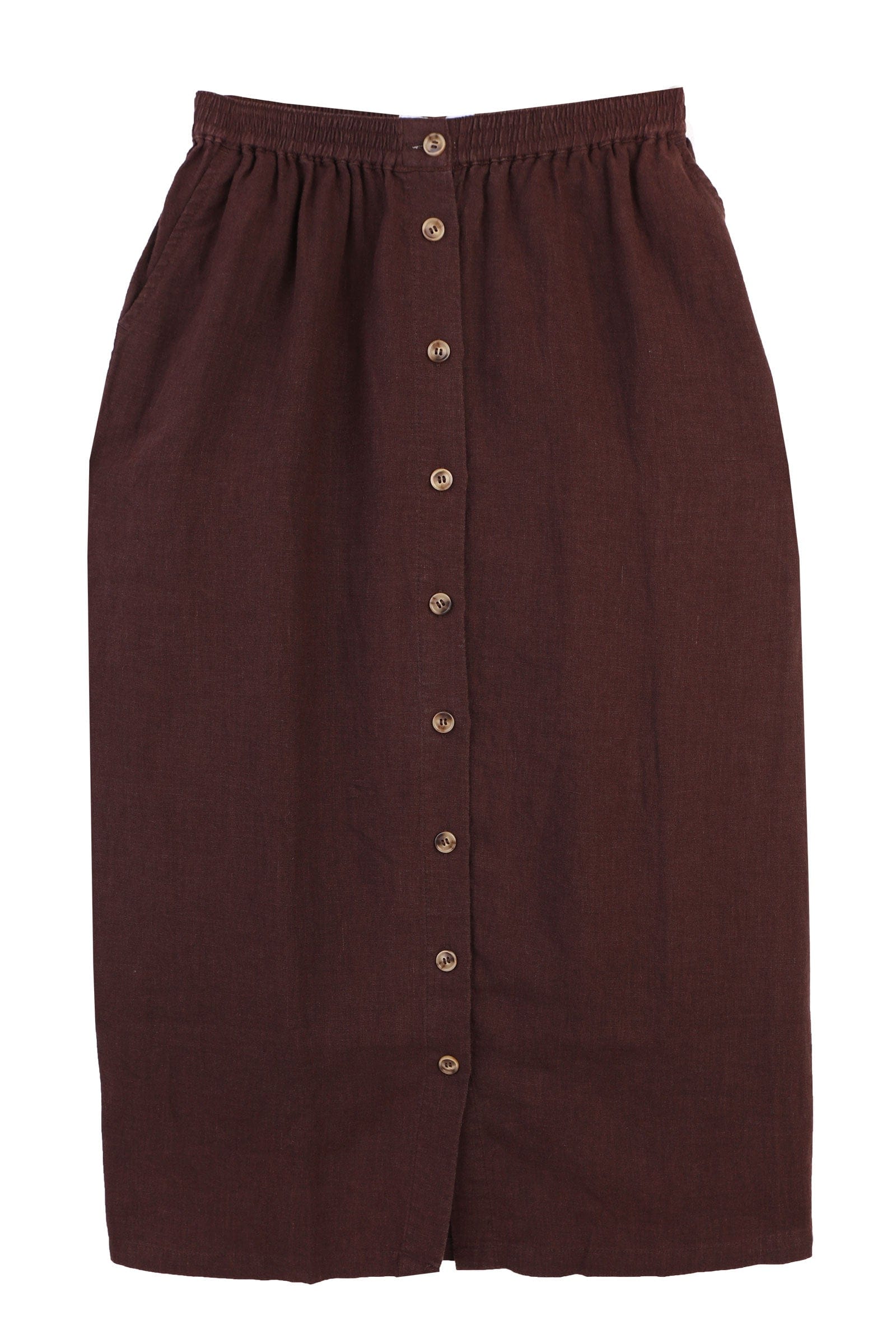 Basic Button Front Skirt - Chocolate