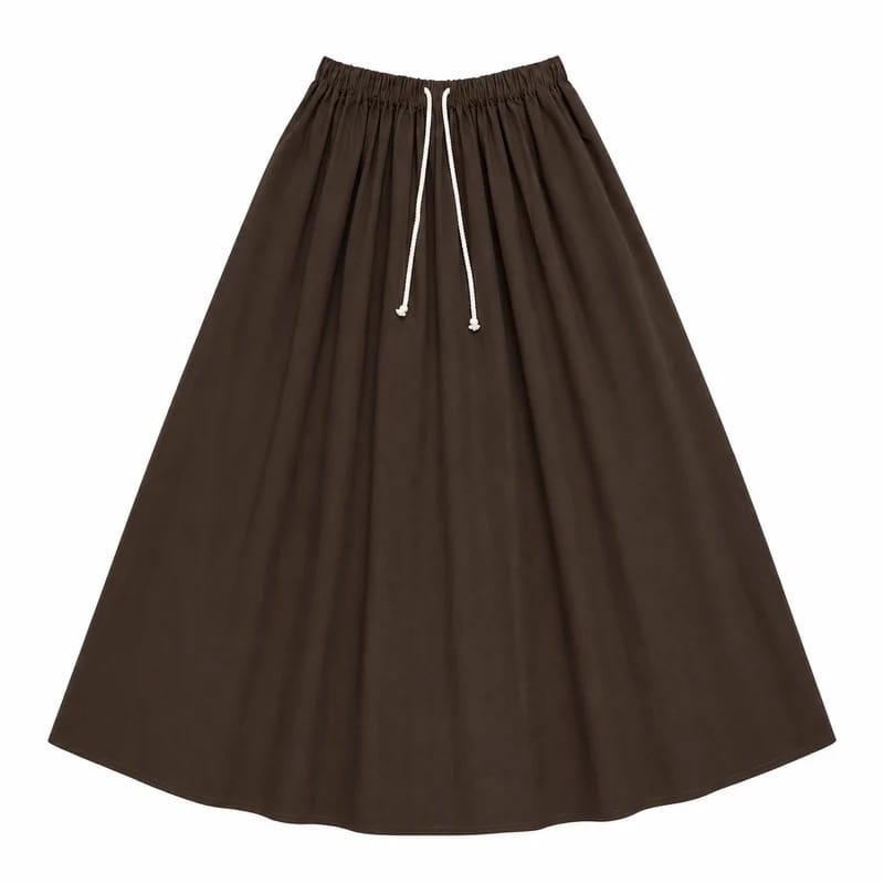 Drawstring Full Skirt - Dark Brown