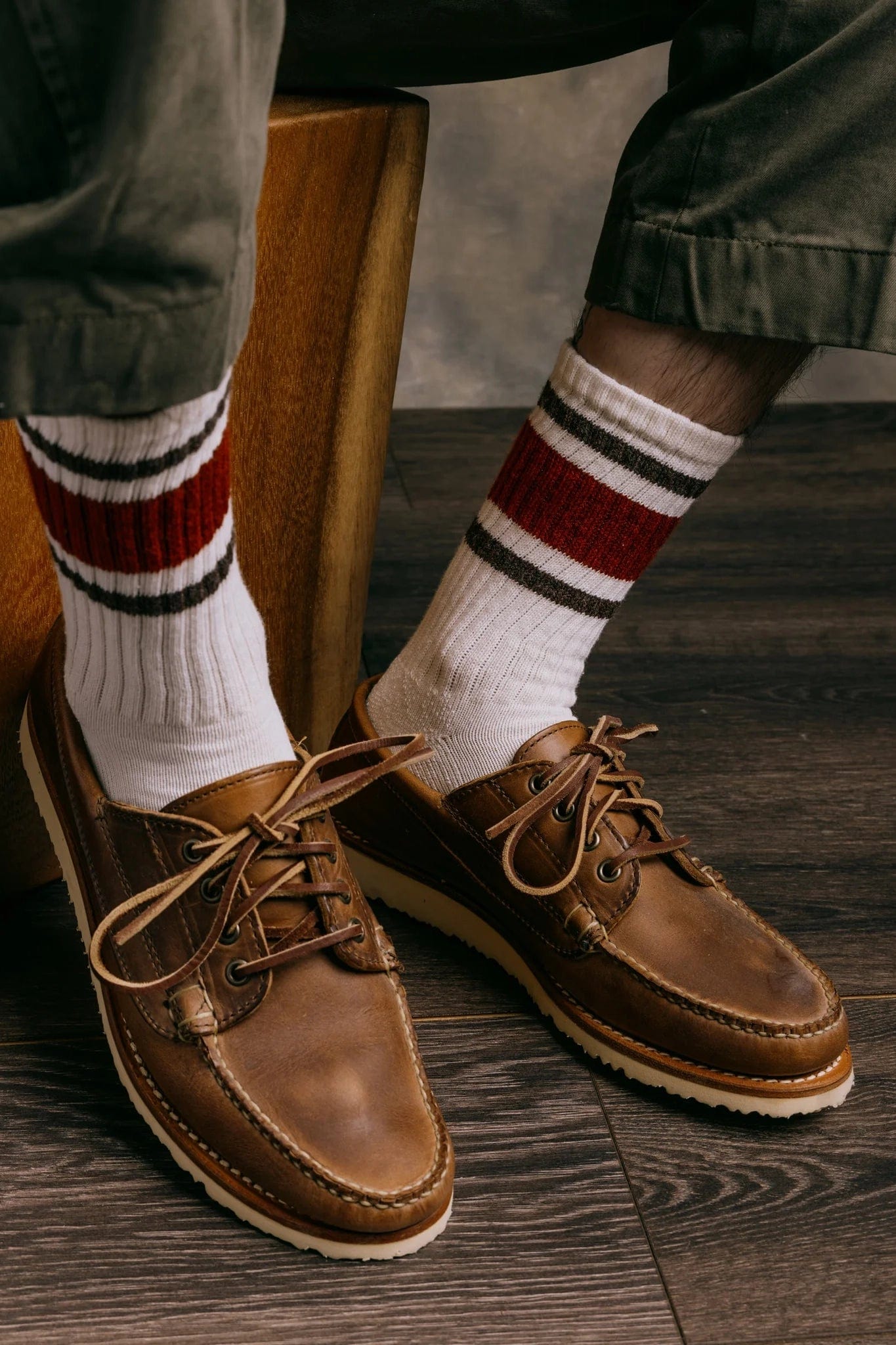 Retro Stripe Crew - Rust / Red Heather