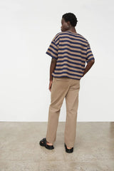 Oversized Boxy Tee - Navy Taupe Stripe