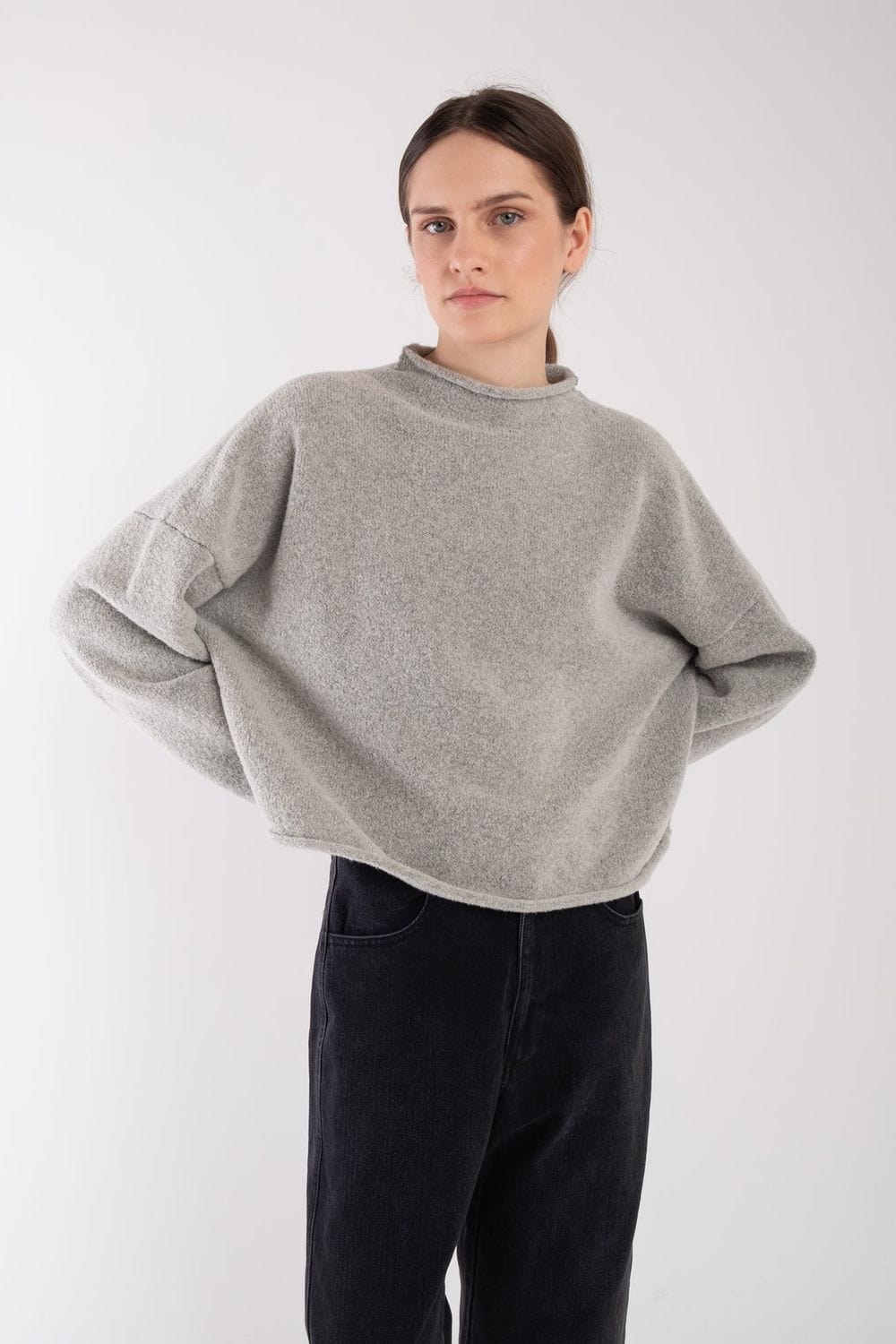 Boucle Rolled Sweater - Heather Grey