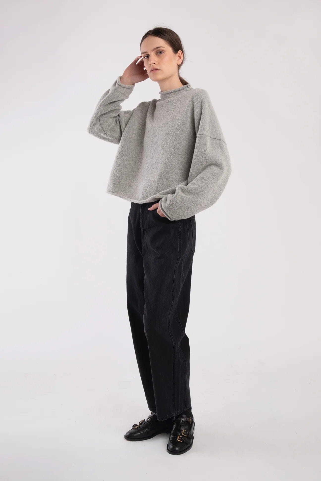 Boucle Rolled Sweater - Heather Grey