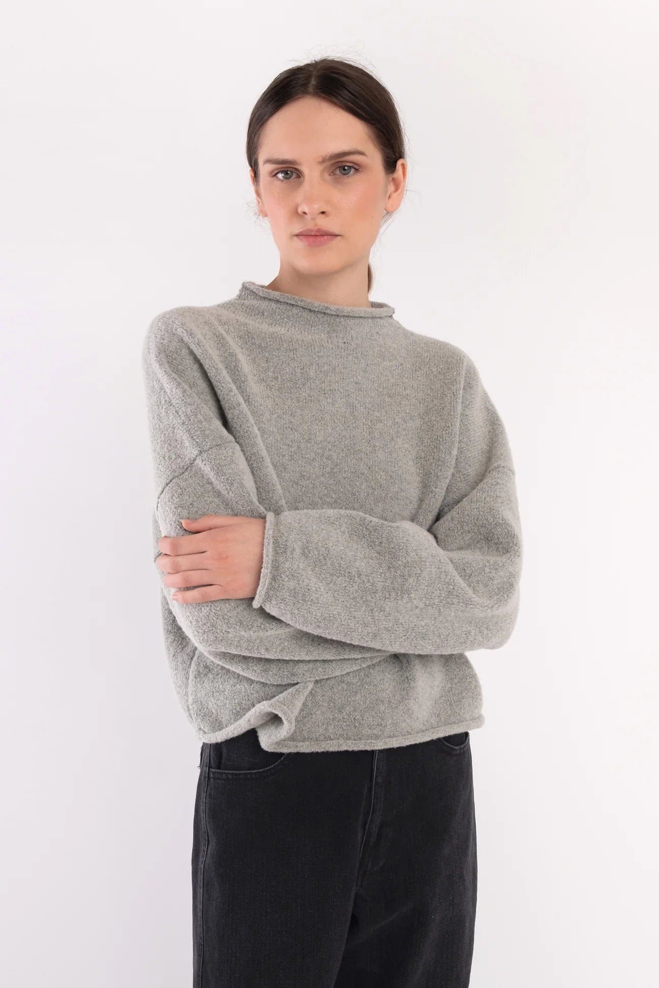 Boucle Rolled Sweater - Heather Grey