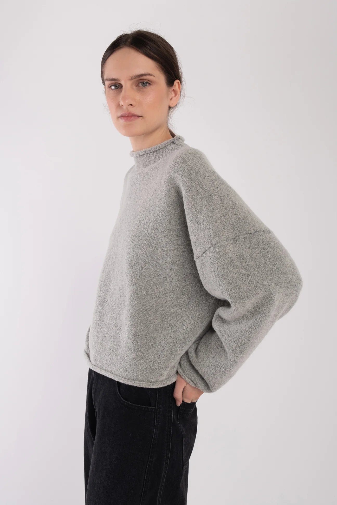 Boucle Rolled Sweater - Heather Grey