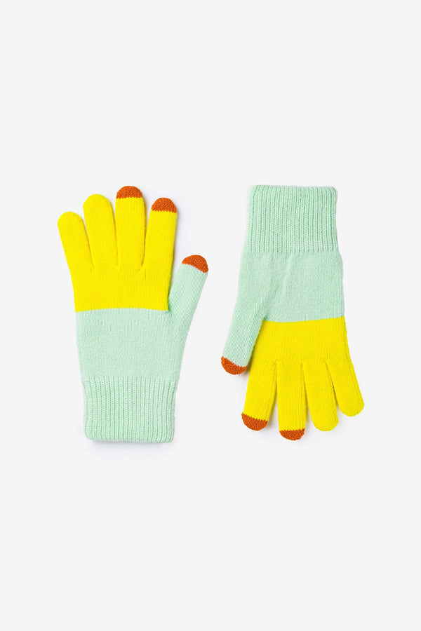 Colorblock Knit Touchscreen Gloves -  Jade Yellow