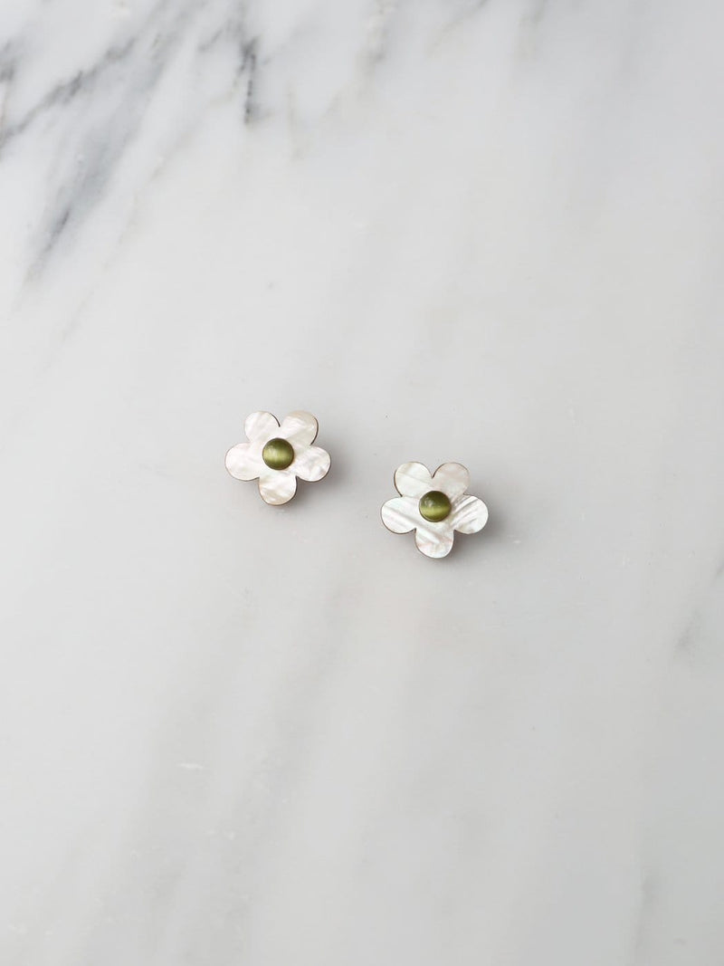 Mini Bloom Studs - White Pearl