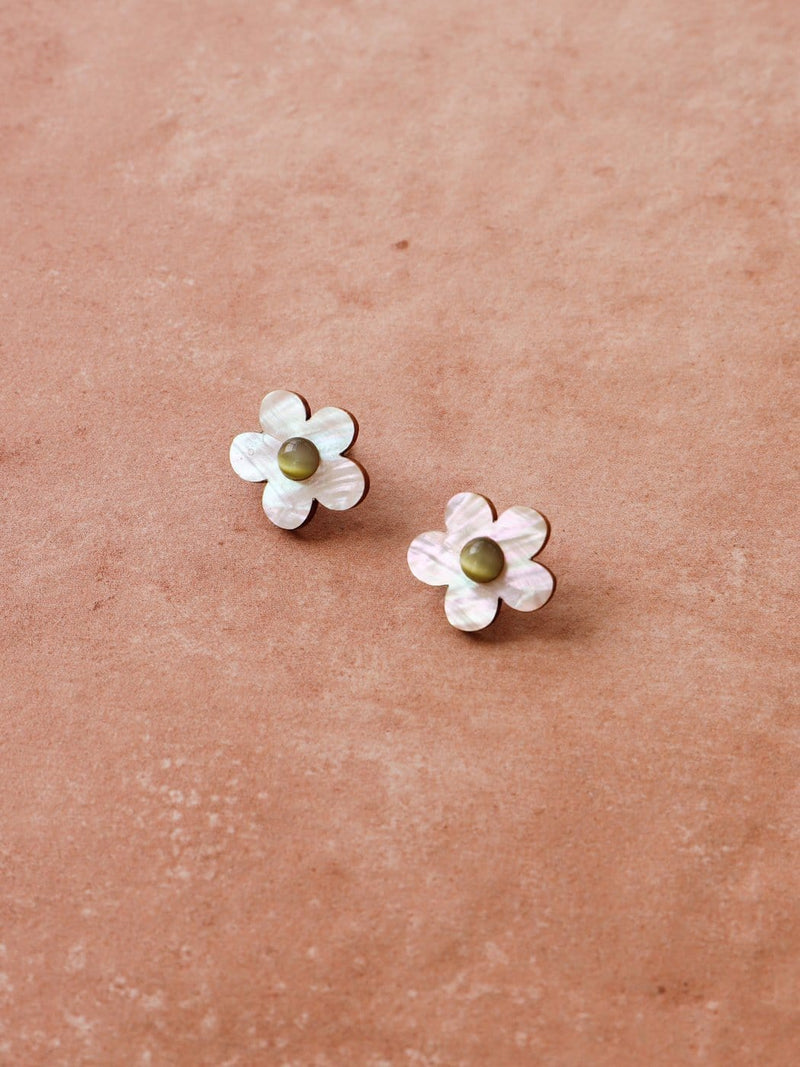 Mini Bloom Studs - White Pearl